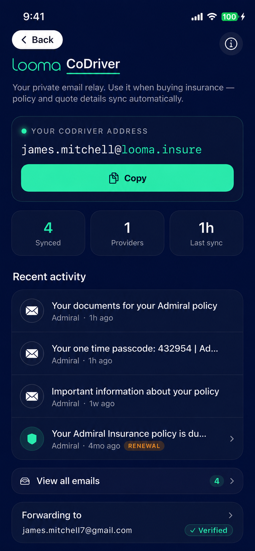 Looma CoDriver — policy email sync
